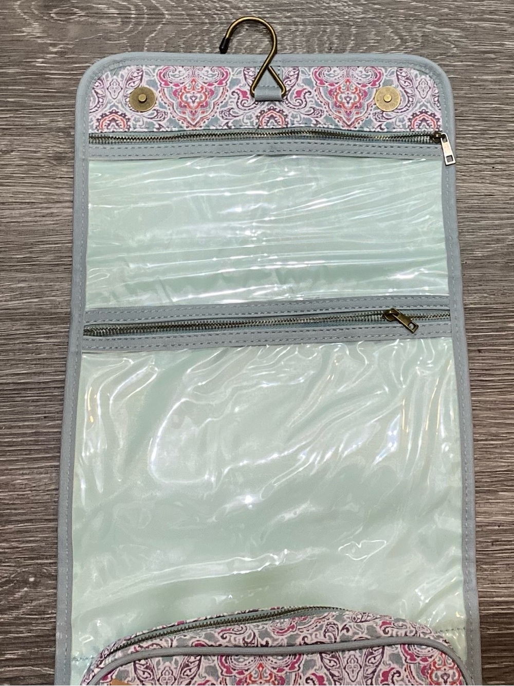 Teal & Pink Tapestry Pattern Hanging Travel Cosmetic & Toiletry Organizer - Picture 3 of 7